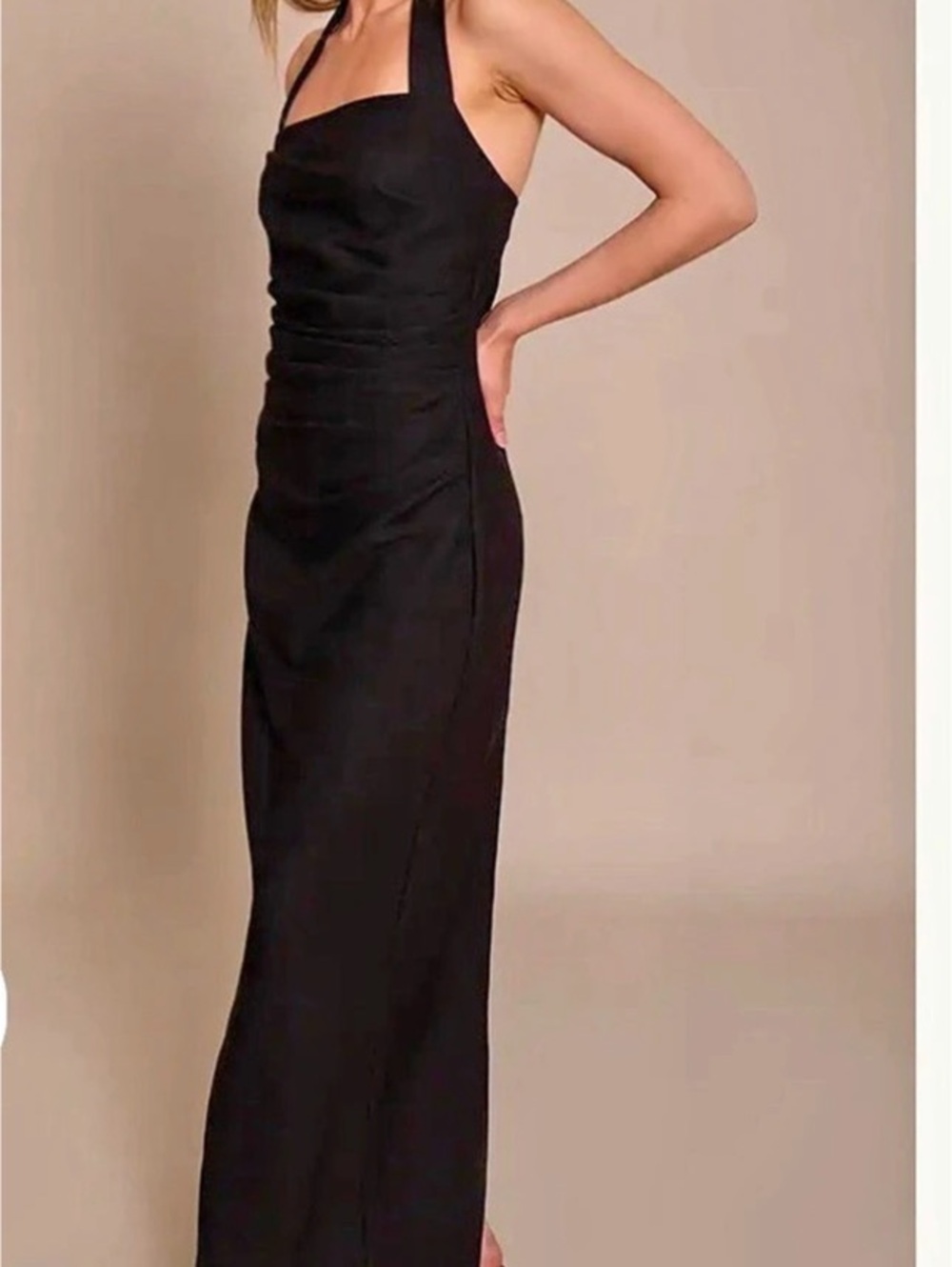 NWT-BLACK HALTERNECK RUCHED DETAIL MAXI DRESS